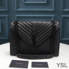 Saint Laurent Large Envelope Chain Bag In Textured Matelasse Leather Black