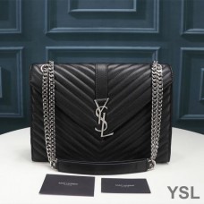 Saint Laurent Large Envelope Chain Bag In Textured Matelasse Leather Black/Silver