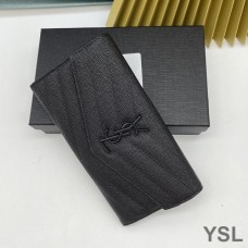 Saint Laurent Large Monogram Flap Wallet In Grained Matelasse Leather Black