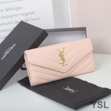 Saint Laurent Large Monogram Flap Wallet In Grained Matelasse Leather Pink/Gold