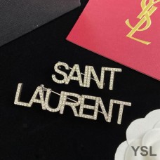 Saint Laurent Logo Brooches Set In Metal and Crystal Silver