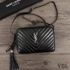 Saint Laurent Lou Camera Bag In Crinkled Matelasse Leather Black/Silver