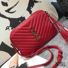 Saint Laurent Lou Camera Bag In Matelasse Leather Red/Gold