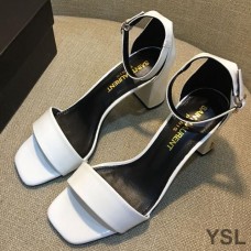 Saint Laurent Loulou 70 Sandals In Patent Leather White