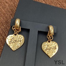 Saint Laurent Love Heart Pendant Earrings In Metal Gold
