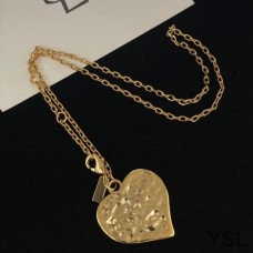 Saint Laurent Love Heart Pendant Necklace In Metal Gold