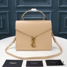 Saint Laurent Medium Cassandra Top Handle Bag In Grained Leather Apricot/Gold