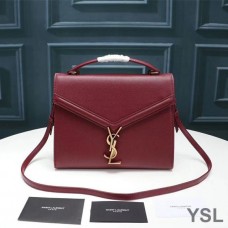 Saint Laurent Medium Cassandra Top Handle Bag In Grained Leather Burgundy/Gold
