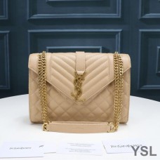 Saint Laurent Medium Envelope Chain Bag In Mixed Grained Matelasse Leather Apricot/Gold