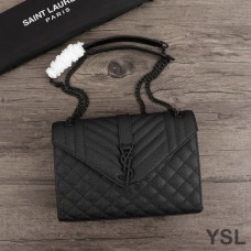 Saint Laurent Medium Envelope Chain Bag In Mixed Grained Matelasse Leather Black