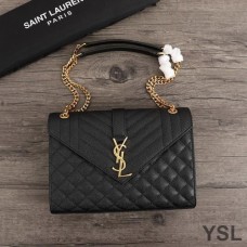Saint Laurent Medium Envelope Chain Bag In Mixed Grained Matelasse Leather Black/Gold