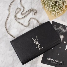 Saint Laurent Medium Kate Chain Bag In Grained Leather Black/Silver