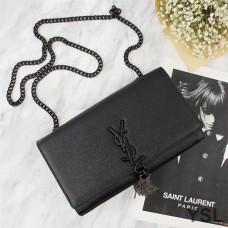Saint Laurent Medium Kate Chain Bag with Tassel In Grained Leather Black