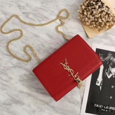 Saint Laurent Medium Kate Chain Bag with Tassel In Leather Red/Gold