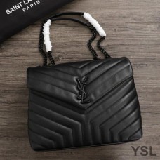 Saint Laurent Medium Loulou Chain Bag In Y Matelasse Leather Black