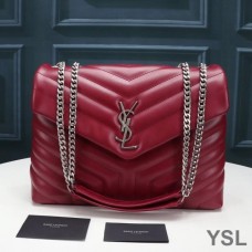 Saint Laurent Medium Loulou Chain Bag In Y Matelasse Leather Red/Silver