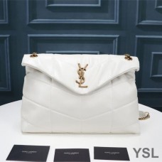 Saint Laurent Medium Loulou Puffer Bag In Quilted Lambskin White/Gold