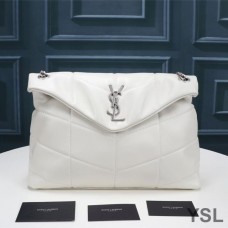 Saint Laurent Medium Loulou Puffer Bag In Quilted Lambskin White/Silver