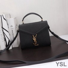Saint Laurent Mini Cassandra Top Handle Bag In Grained Leather Black/Gold