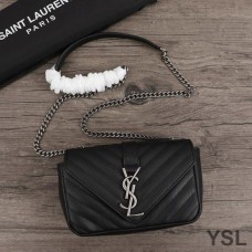Saint Laurent Mini Envelope Chain Bag In Matelasse Leather Black/Silver