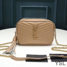 Saint Laurent Mini Lou Camera Bag In Textured Matelasse Leather Apricot/Gold