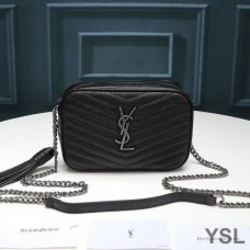 Saint Laurent Mini Lou Camera Bag In Textured Matelasse Leather Black/Silver