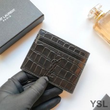 Saint Laurent Monogram Card Case In Crocodile Embossed Leather Black