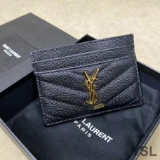 Saint Laurent Monogram Card Case In Grained Matelasse Leather Black/Gold
