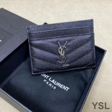 Saint Laurent Monogram Card Case In Grained Matelasse Leather Black/Silver