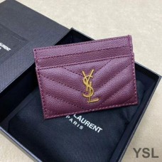 Saint Laurent Monogram Card Case In Grained Matelasse Leather Purple/Gold
