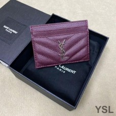 Saint Laurent Monogram Card Case In Grained Matelasse Leather Purple/Silver
