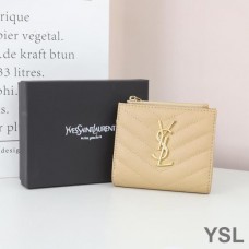 Saint Laurent Monogram Zipped Bifold Card Case In Grained Matelasse Leather Apricot/Gold