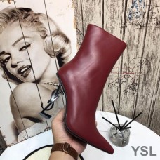 Saint Laurent Opyum Ankle Boots In Smooth Leather With Black Heel Red