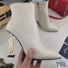 Saint Laurent Opyum Ankle Boots In Smooth Leather With Gold Heel Beige