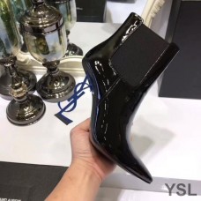 Saint Laurent Opyum Booties In Patent Leather with Blue Heel Black