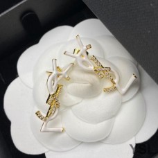 Saint Laurent Opyum Earrings In Metal, Enamel and Crystals Gold/White