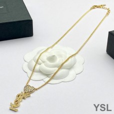 Saint Laurent Opyum Heart Necklace In Metal and Crystal Gold