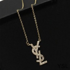 Saint Laurent Opyum Pendant Necklace In Metal and Crystal Gold