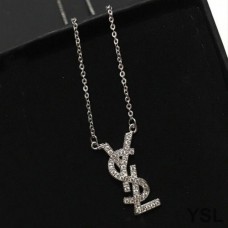 Saint Laurent Opyum Pendant Necklace In Metal and Crystal Silver