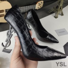 Saint Laurent Opyum Pumps In Alligator Leather with Black Heel Black