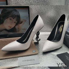 Saint Laurent Opyum Pumps In Smooth Leather with Black Heel White