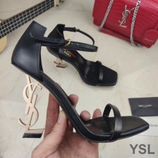 Saint Laurent Opyum Sandals In Smooth Leather with Gold Heel Black