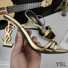 Saint Laurent Opyum Slides In Calf Leather With Crystal Ball Gold