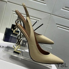 Saint Laurent Opyum Slingback Pumps In Patent Leather with Gold Heel Beige