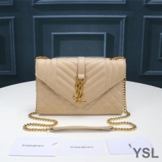 Saint Laurent Small Envelope Chain Bag In Mixed Grained Matelasse Leather Apricot/Gold