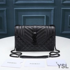 Saint Laurent Small Envelope Chain Bag In Mixed Grained Matelasse Leather Black