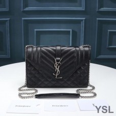 Saint Laurent Small Envelope Chain Bag In Mixed Grained Matelasse Leather Black/Silver
