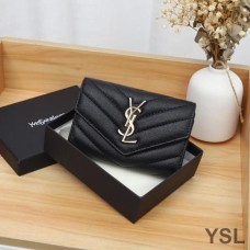 Saint Laurent Small Envelope Flap Wallet In Grained Matelasse Leather Black/Gold