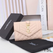 Saint Laurent Small Envelope Flap Wallet In Mixed Grained Matelasse Leather Pink/Gold