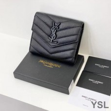 Saint Laurent Small Envelope Trifold Wallet In Grained Matelasse Leather Black